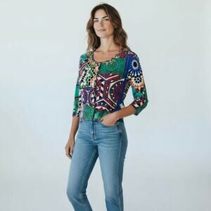 Blumarine‎ Printed Embellished Knit Cardigan Sweater
